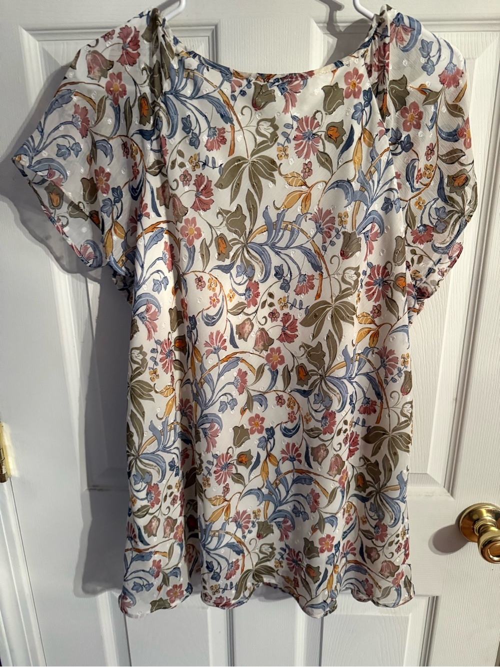 Scoop Neck Floral Blouse - White with Multicolor Floral - Picture 3 of 3